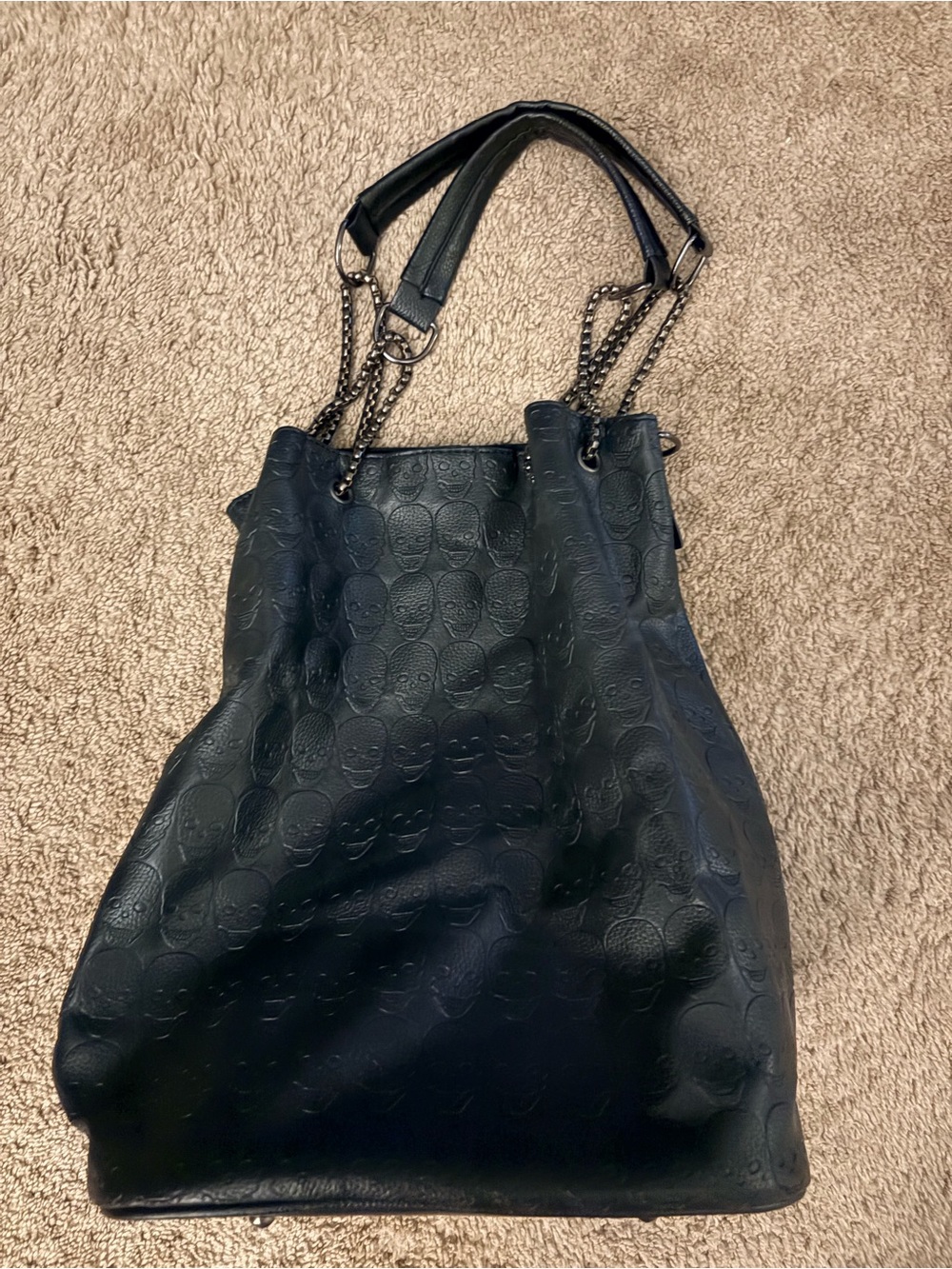 Embossed Skull Faux Leather Tote Bag - Black